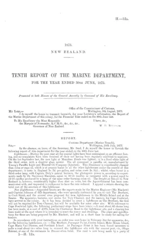 TENTH REPORT OF THE MARINE DEPARTMENT, FOR THE YEAR ENDED 30TH JUNE, 1875.