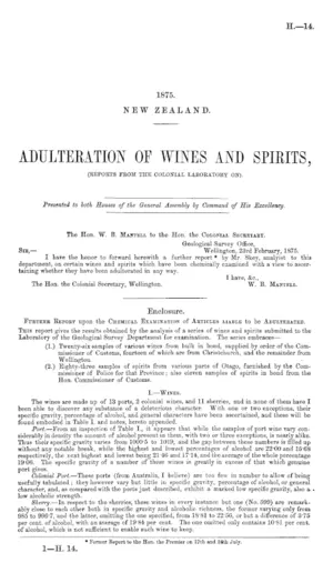 ADULTERATION OF WINES AND SPIRITS, (REPORTS FROM THE COLONIAL LABORATORY ON).