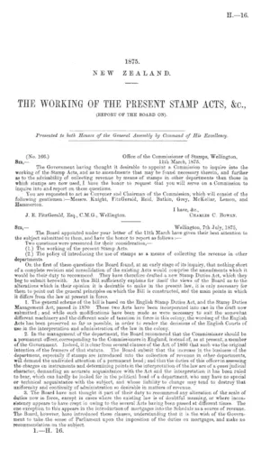 THE WORKING OF THE PRESENT STAMP ACTS, &C., (REPORT OF THE BOARD ON).