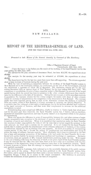 REPORT OF THE REGISTRAR-GENERAL OF LAND. (FOR THE YEAR ENDED 30TH JUNE, 1875.)