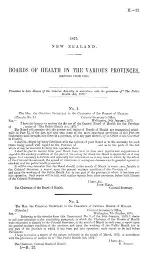 BOARDS OF HEALTH IN THE VARIOUS PROVINCES, (REPORTS FROM THE).