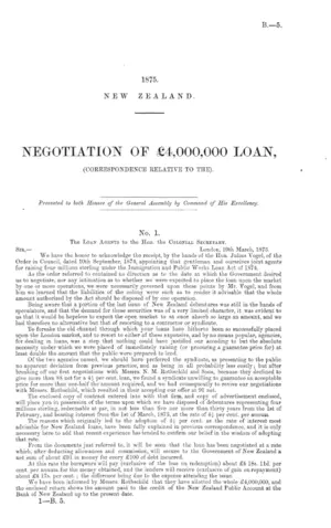 NEGOTIATION OF £4,000,000 LOAN, (CORRESPONDENCE RELATIVE TO THE).