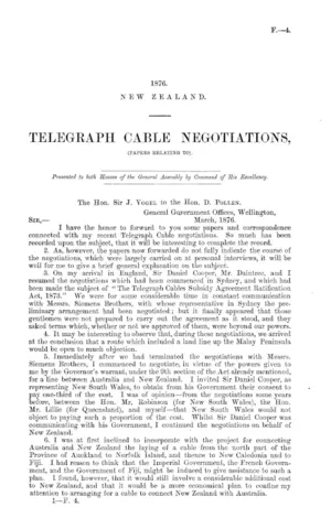 TELEGRAPH CABLE NEGOTIATIONS, (PAPERS RELATING TO).