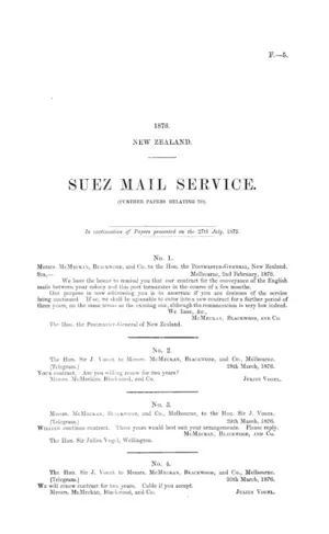 SUEZ MAIL SERVICE. (FURTHER PAPERS RELATING TO).