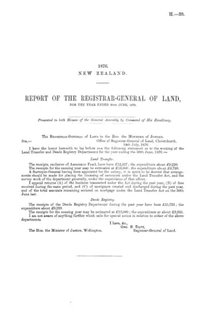 REPORT OF THE REGISTRAR-GENERAL OF LAND, FOR THE YEAR ENDED 30TH JUNE, 1876.