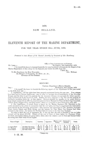 ELEVENTH REPORT OF THE MARINE DEPARTMENT, FOR THE YEAR ENDED 30TH JUNE, 1876.