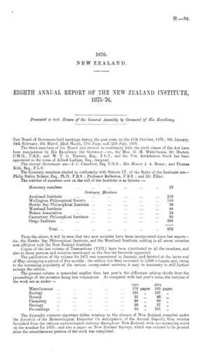 EIGHTH ANNUAL REPORT OF THE NEW ZEALAND INSTITUTE, 1875-76.