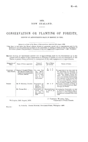 CONSERVATION OR PLANTING OF FORESTS, (RETURN OF APPOINTMENTS MADE IN RESPECT TO THE).