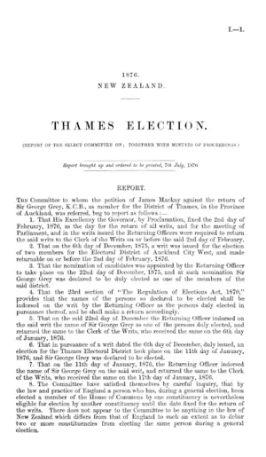 THAMES ELECTION. (REPORT OF THE SELECT COMMITTEE ON; TOGETHER WITH MINUTES OF PROCEEDINGS.)