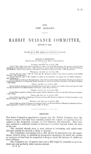 RABBIT NUISANCE COMMITTEE, (REPORT OF THE).