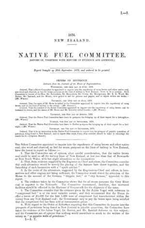 NATIVE FUEL COMMITTEE. (REPORT OF, TOGETHER WITH MINUTES OF EVIDENCE AND APPENDIX.)