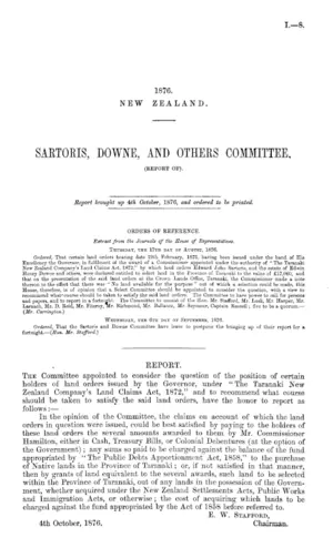 SARTORIS, DOWNE, AND OTHERS COMMITTEE, (REPORT OF).