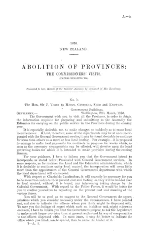 ABOLITION OF PROVINCES: THE COMMISSIONERS' VISITS. (PAPERS RELATING TO).