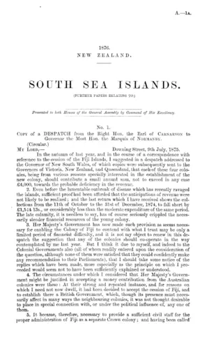 SOUTH SEA ISLANDS. (FURTHER PAPERS RELATING TO.)