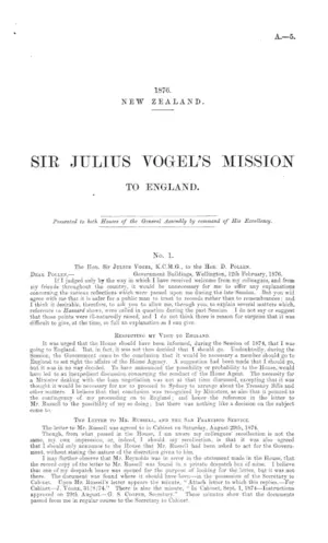 SIR JULIUS VOGEL'S MISSION TO ENGLAND.