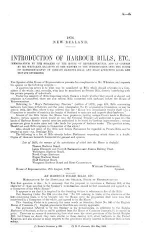 INTRODUCTION OF HARBOUR BILLS, ETC.