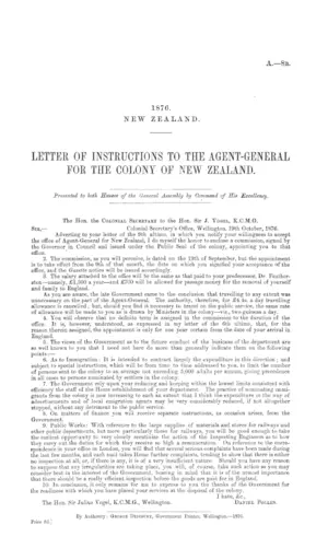 LETTER OF INSTRUCTIONS TO THE AGENT-GENERAL FOR THE COLONY OF NEW ZEALAND.
