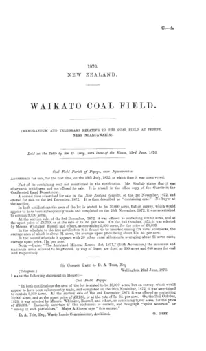 WAIKATO COAL FIELD.