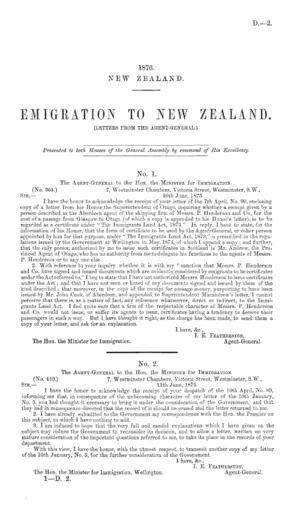 EMIGRATION TO NEW ZEALAND. (LETTERS FROM THE AGENT-GENERAL.)