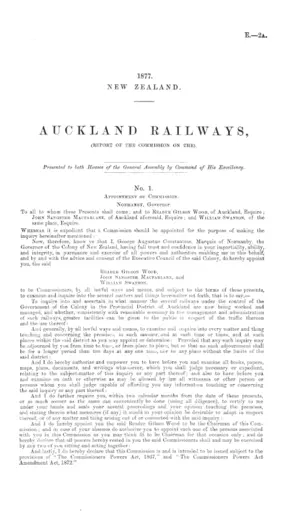 AUCKLAND RAILWAYS, (REPORT OF THE COMMISSION ON THE).