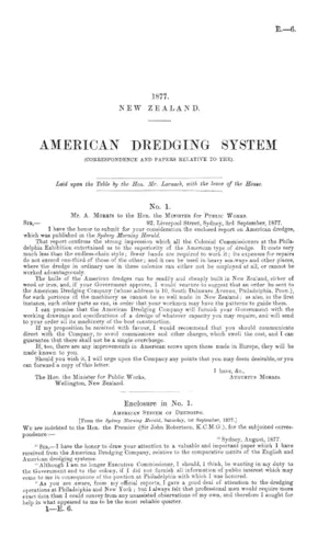 AMERICAN DREDGING SYSTEM (CORRESPONDENCE AND PAPERS RELATIVE TO THE).