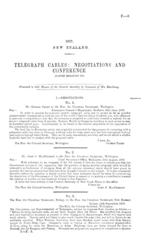 TELEGRAPH CABLES: NEGOTIATIONS AND CONFERENCE (PAPERS RELATING TO).