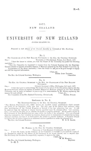 UNIVERSITY OF NEW ZEALAND (PAPERS RELATING TO).