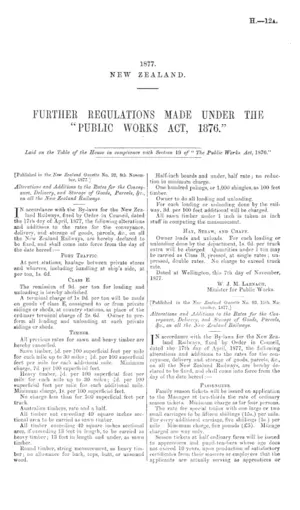 FURTHER REGULATIONS MADE UNDER THE "PUBLIC WORKS ACT, 1876."