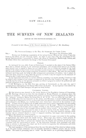THE SURVEYS OF NEW ZEALAND (REPORT BY THE SURVEYOR-GENERAL ON).
