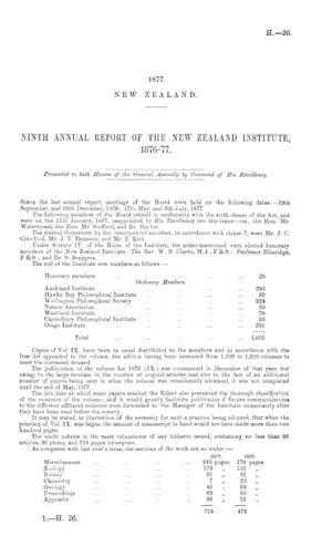 NINTH ANNUAL REPORT OF THE NEW ZEALAND INSTITUTE, 1876-77.