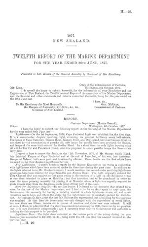 TWELFTH REPORT OF THE MARINE DEPARTMENT FOR THE YEAR ENDED 30TH JUNE, 1877.