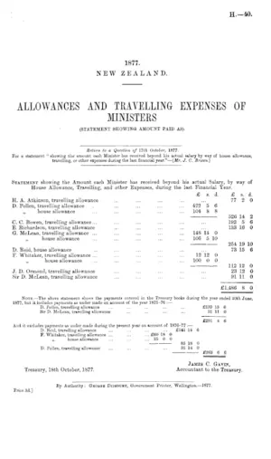 ALLOWANCES AND TRAVELLING EXPENSES OF MINISTERS (STATEMENT SHOWING AMOUNT PAID AS).