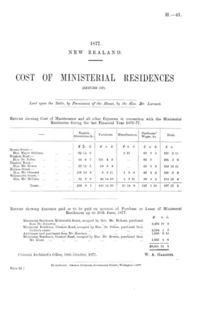 COST OF MINISTERIAL RESIDENCES (RETURN OF).