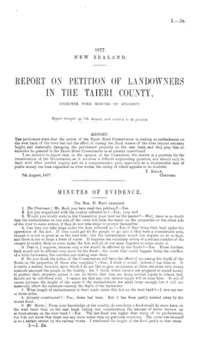 REPORT ON PETITION OF LANDOWNERS IN THE TAIERI COUNTY, TOGETHER WITH MINUTES OF EVIDENCE.