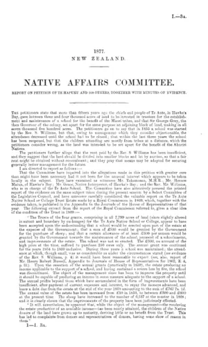NATIVE AFFAIRS COMMITTEE. REPORT ON PETITION OF TE HAPUKU AND 168 OTHERS, TOGETHER WITH MINUTES OF EVIDENCE.