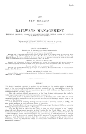 RAILWAYS MANAGEMENT (REPORT OF THE SELECT COMMITTEE TO INQUIRE INTO THE PRESENT SYSTEM OF, TOGETHER WITH MINUTES OF EVIDENCE).