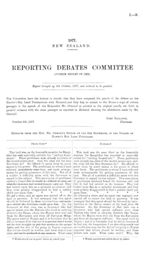 REPORTING DEBATES COMMITTEE (INTERIM REPORT OF THE).