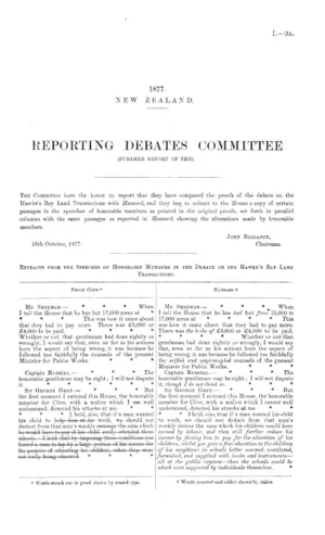 REPORTING DEBATES COMMITTEE (FURTHER REPORT OF THE).