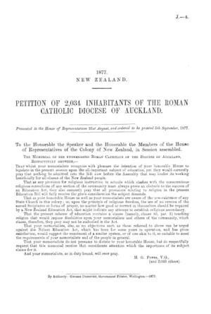 PETITION OF 2,034 INHABITANTS OF THE ROMAN CATHOLIC DIOCESE OF AUCKLAND.