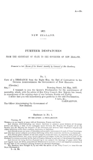 FURTHER DESPATCHES FROM THE SECRETARY OF STATE TO THE GOVERNOR OF NEW ZEALAND.