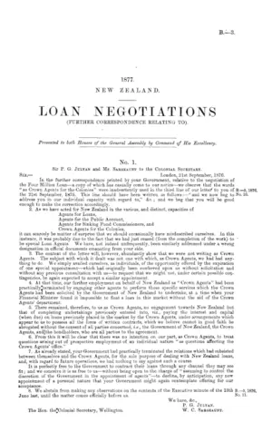 LOAN NEGOTIATIONS (FURTHER CORRESPONDENCE RELATING TO).