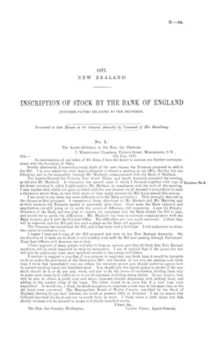 INSCRIPTION OF STOCK BY THE BANK OF ENGLAND (FURTHER PAPERS RELATING TO THE PROPOSED).