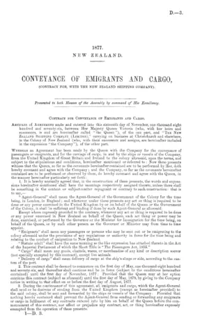 CONVEYANCE OF EMIGRANTS AND CARGO, (CONTRACT FOR, WITH THE NEW ZEALAND SHIPPING COMPANY).