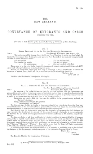 CONVEYANCE OF EMIGRANTS AND CARGO (TENDERS FOR THE).