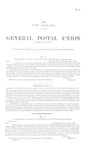 GENERAL POSTAL UNION (PAPERS RELATIVE TO).