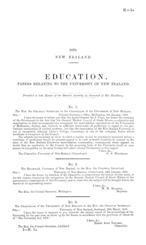 EDUCATION. PAPERS RELATING TO THE UNIVERSITY OF NEW ZEALAND.
