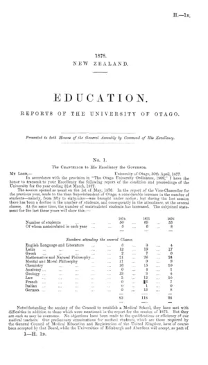 EDUCATION. REPORTS OF THE UNIVERSITY OF OTAGO.