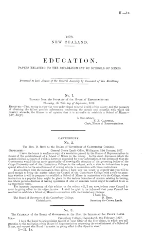 EDUCATION. PAPERS RELATING TO THE ESTABLISHMENT OF SCHOOLS OF MINES.