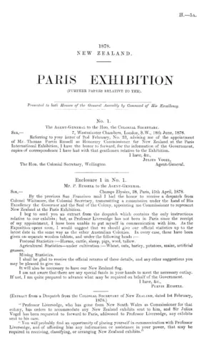 PARIS EXHIBITION (FURTHER PAPERS RELATIVE TO THE).