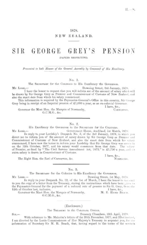 SIR GEORGE GREY'S PENSION (PAPERS RESPECTING).